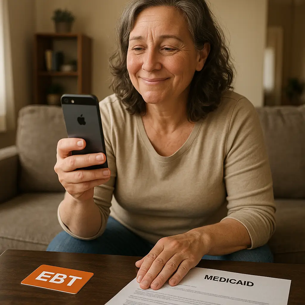 Happy person holding iPhone received through government assistance program
